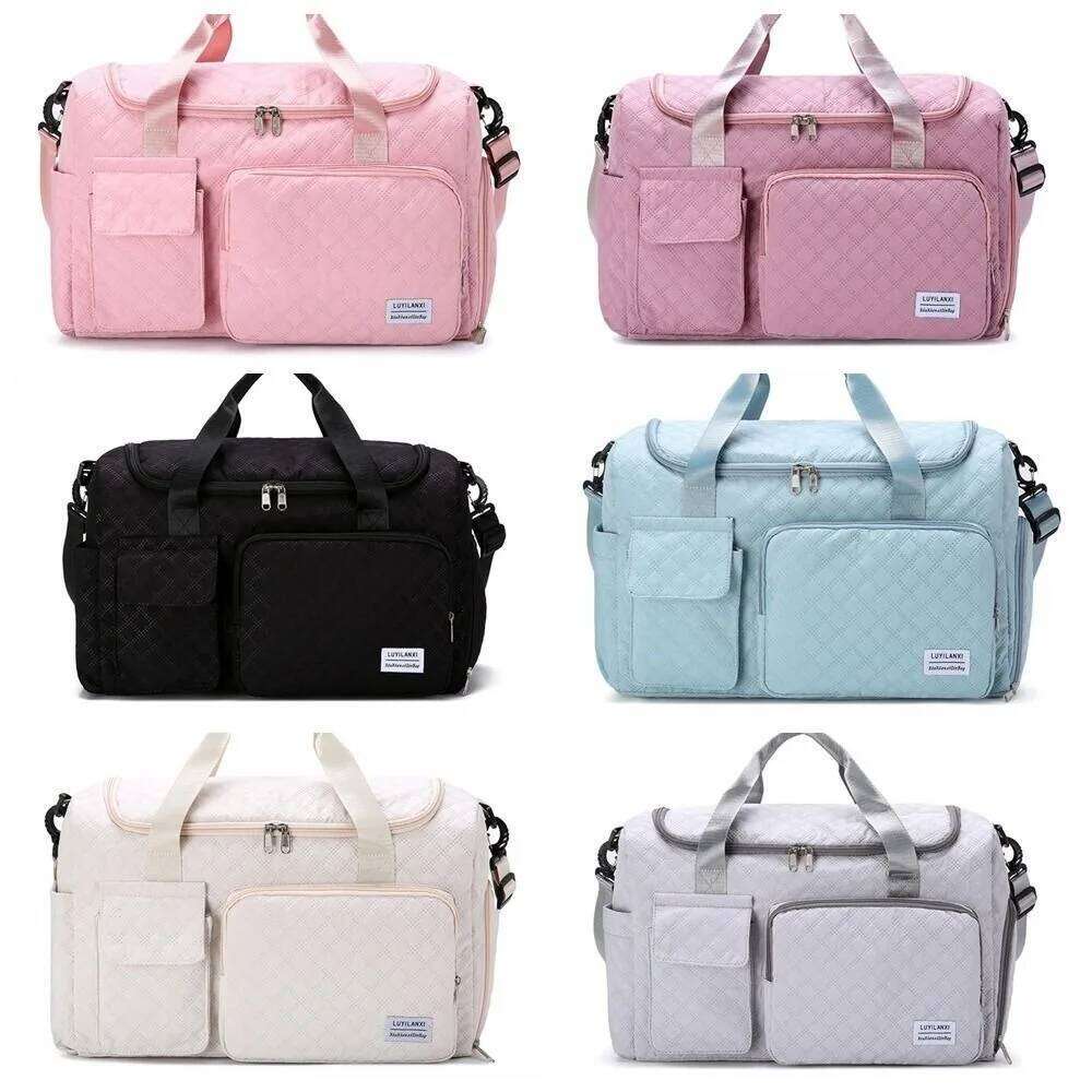 Simple Quilted Travel Duffle Solid Color Wet Dry Separation Luggage Oxford Foldable Sports Tote Bag Ladies Y260225