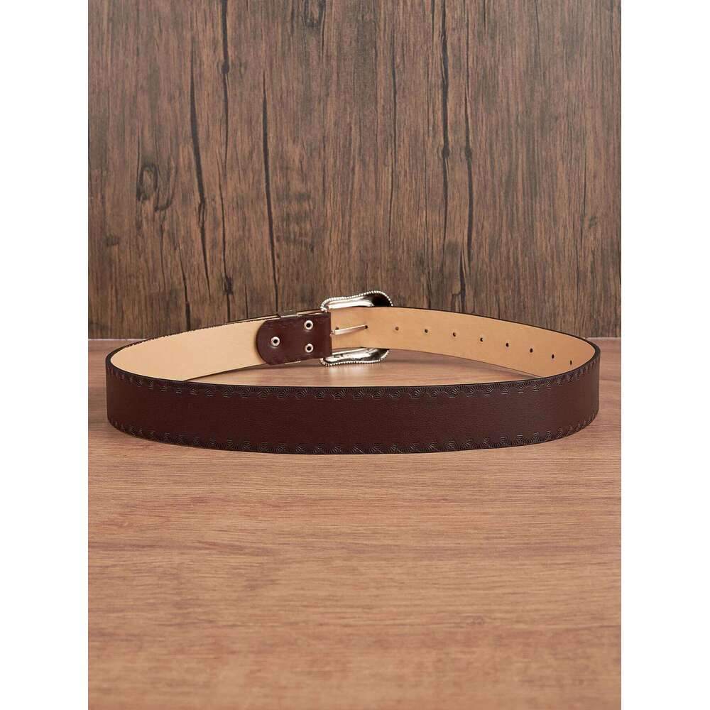 1pc Men's Western Style Distressed Pattern Leather Belt, Versatile Accessory For Jeans Y260225