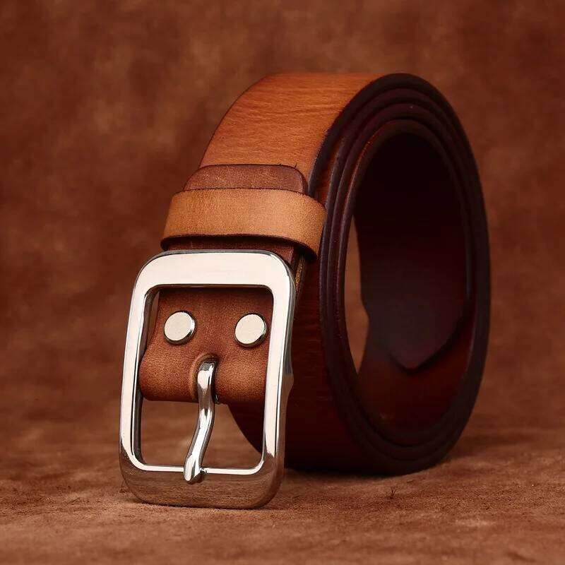 3.8CM Pure Cowhide Stainless Steel Needle Buckle Genuine Leather Casual Jeans Belt Men High Quality Luxury Male Strap Cintos Y260225
