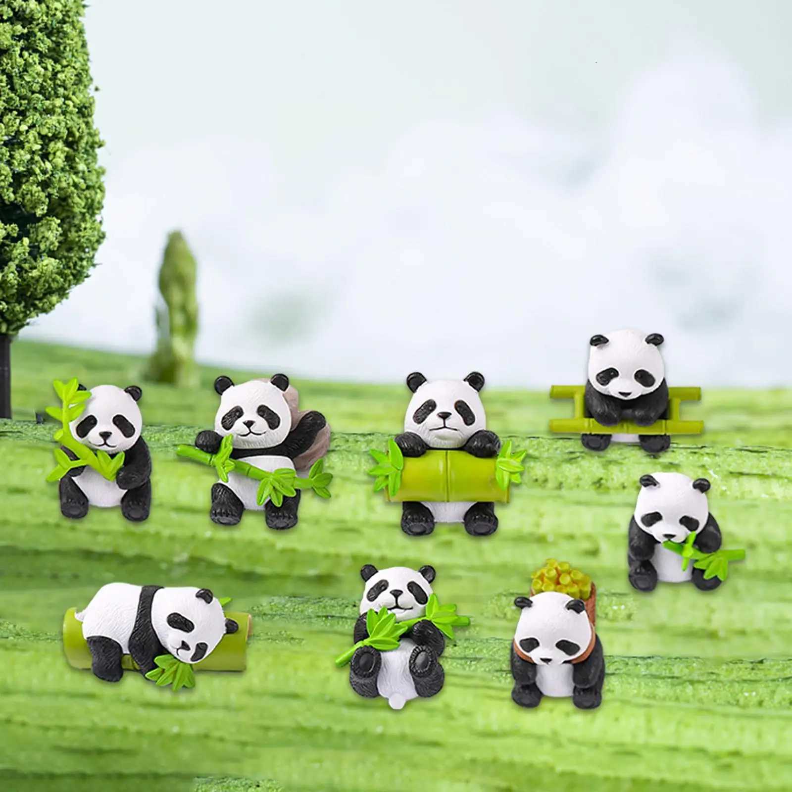 8 Pieces Resin Panda Figurines Craft Decorative Garden Decoration Table Sculpture for Fairy Gardens Accessories Adorable H260225