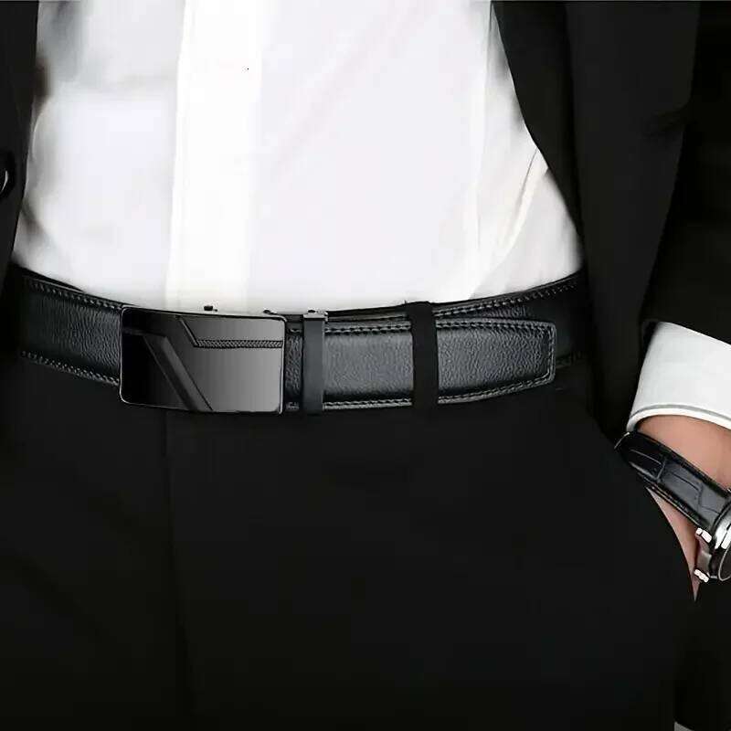 Fashion Automatic Buckle Famous Brand Business Belt PU Leather Waist Straps Black Male Jeans Belts for Men Y260225