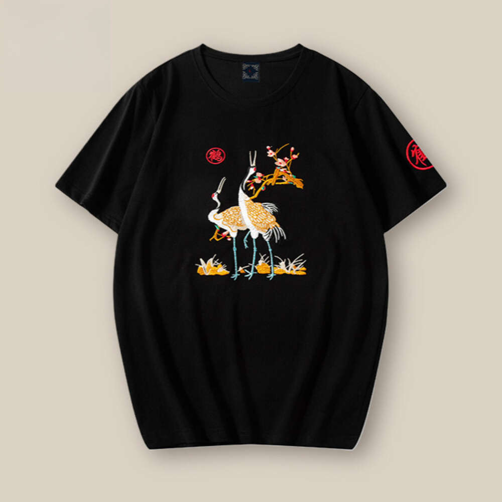 Men's T shirt New Chinese Style Auspicious Crane Embroidery Combining Traditional Two crane Elements With Plum Branch Patterns Bright Comfortable - view 3