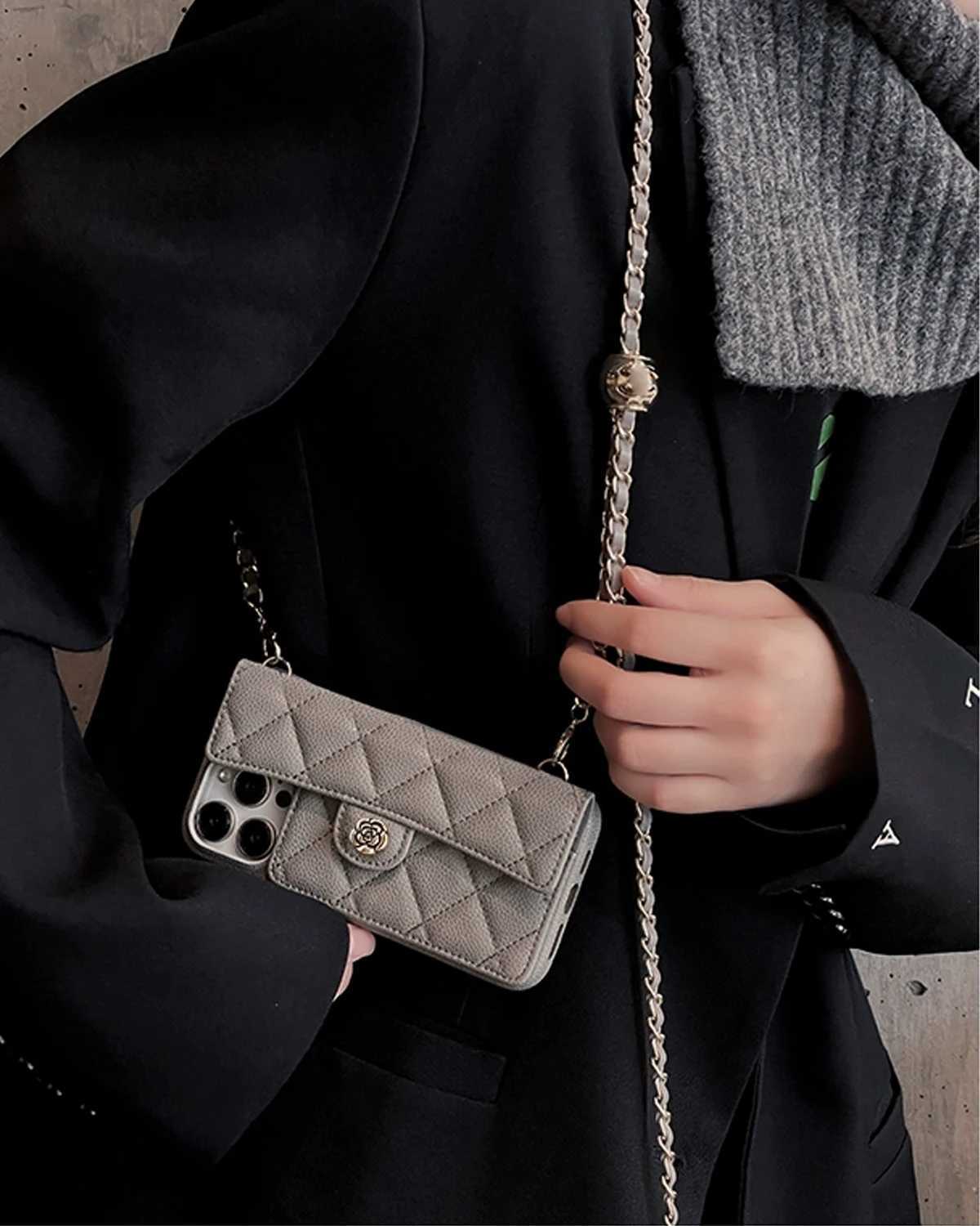 Quilted Phone Crossbody Bag with Adjustable Metal Ball Chain - All-Inclusive Protective Case with Card Holder for Women Daily UseT260225