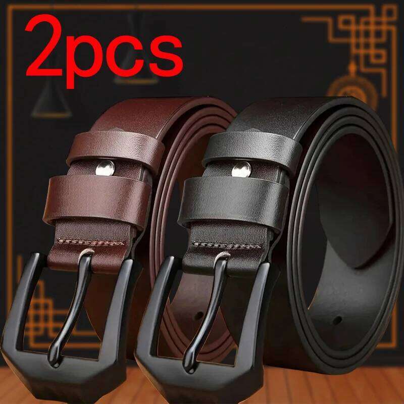 1pc/2pcs Fashion Business Men's Genuine Leisure Luxury Brand Metal Buckle Belts High-Quality PU Leather Belt Plus Size Y260225