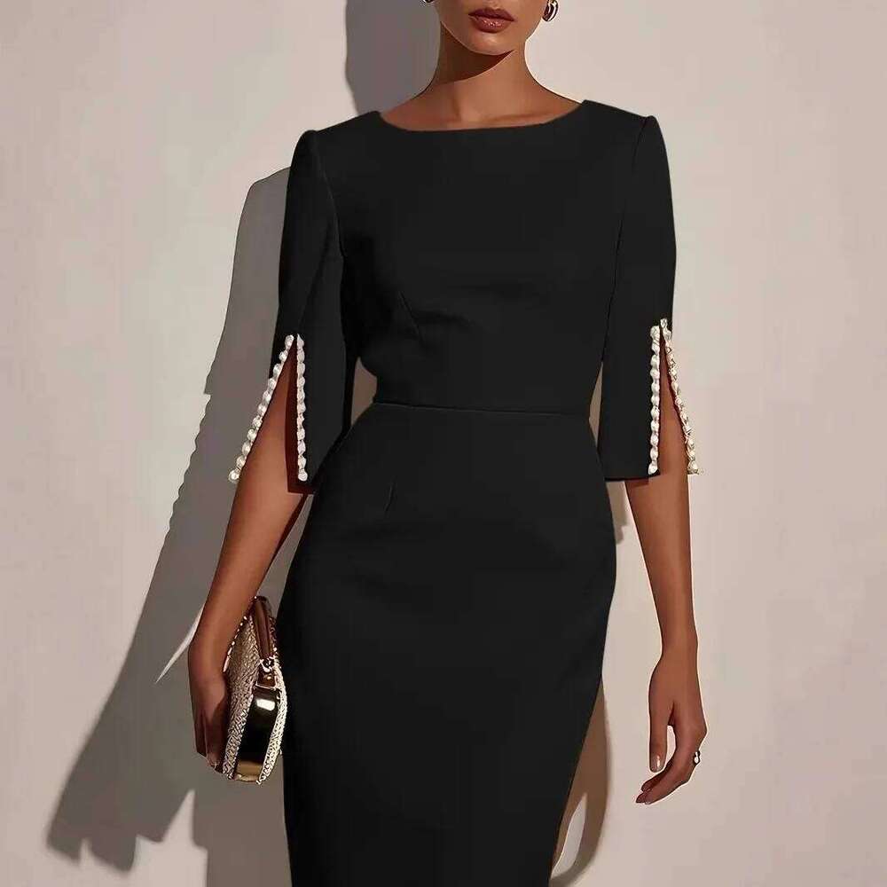 2025 for Women Fashion Comfortable Office Solid Color Commuter Bead Slim and Elegant Evening Party Dress XJ260225