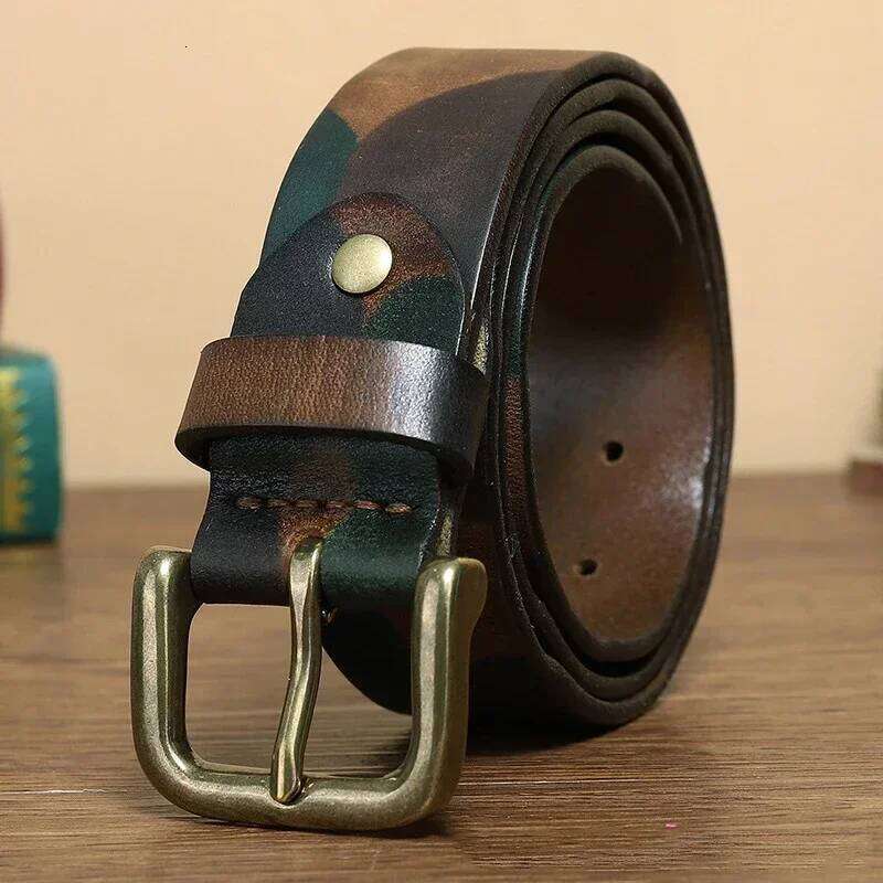 100% Genuine Leather 2025 Men High Quality Camouflage Pure Cowhide Belt Strap Male Luxury Pin Buckle Vintage Jeans Belts Women Y260225