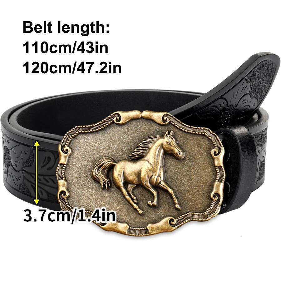 Golden galloping horse belt exquisite large plate alloy buckle for both men and women - irregular pattern carved f Y260225