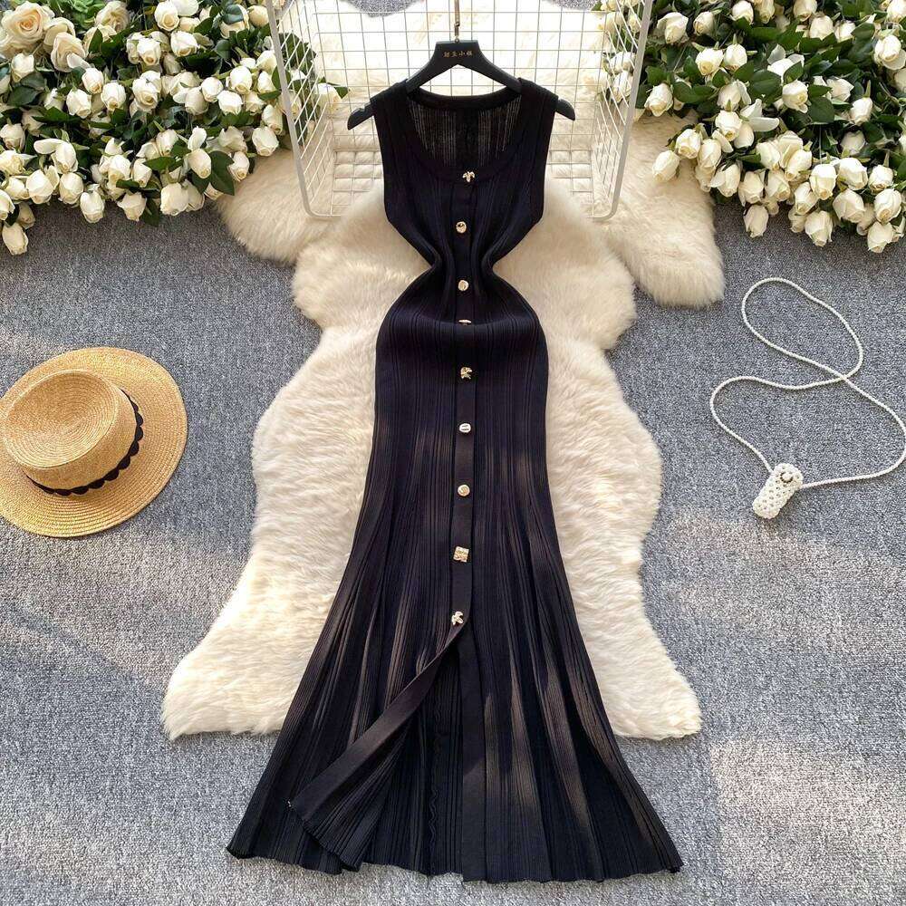 YuooMuoo Brand Fashion Luxury Single-breasted Maxi Women Sleeveless Wrap Hip Bodycon Summer Dress Elegant Party Vestidos XJ260225