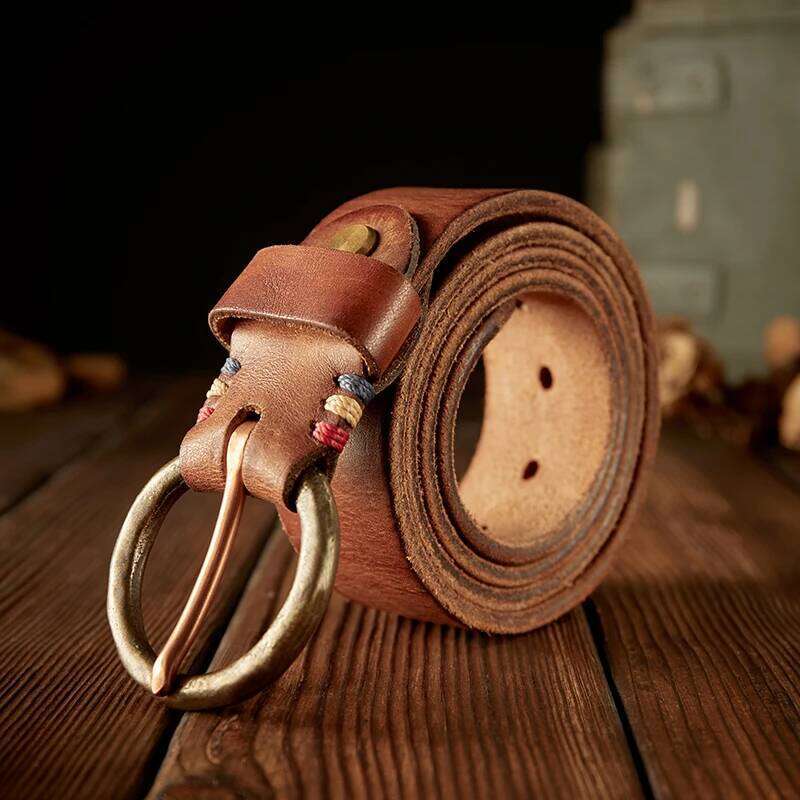Handmade Vintage Full Grain Cowhide Pants Belt For Men Copper Pin Buckle Casual Genuine Leather Waist Strap Accessories Y260225