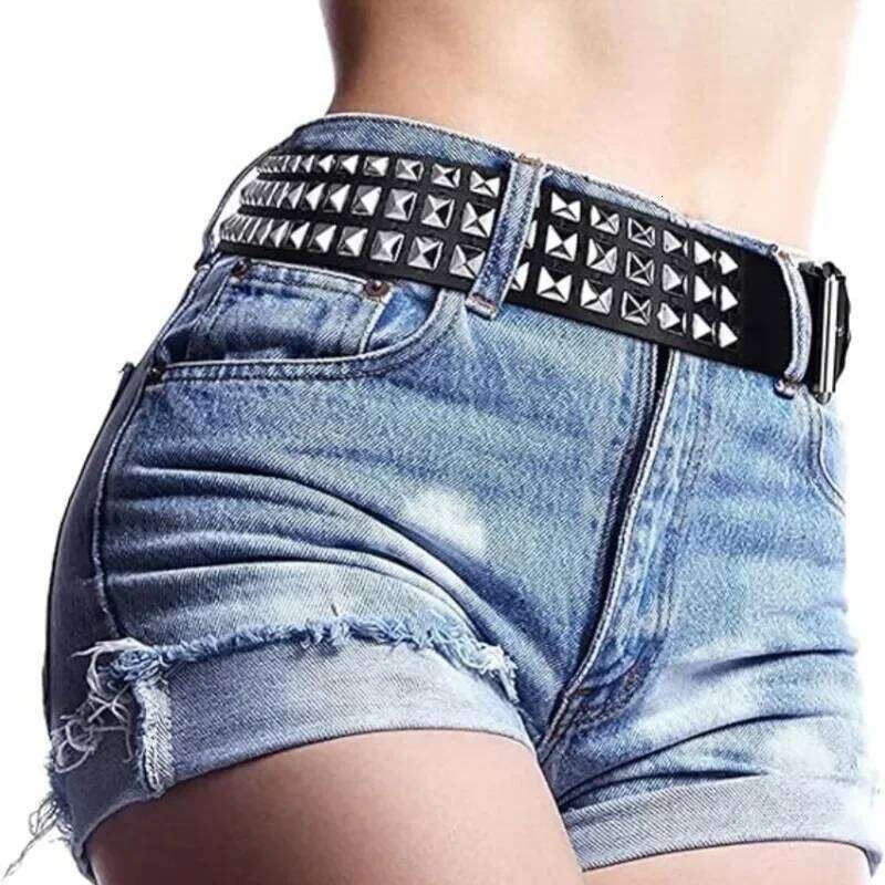 1-10PCS Studded with Metal Pyramid Rivets Punk Hardware Denim Waist Belt for Everyday Style and Casual Wear Y260225