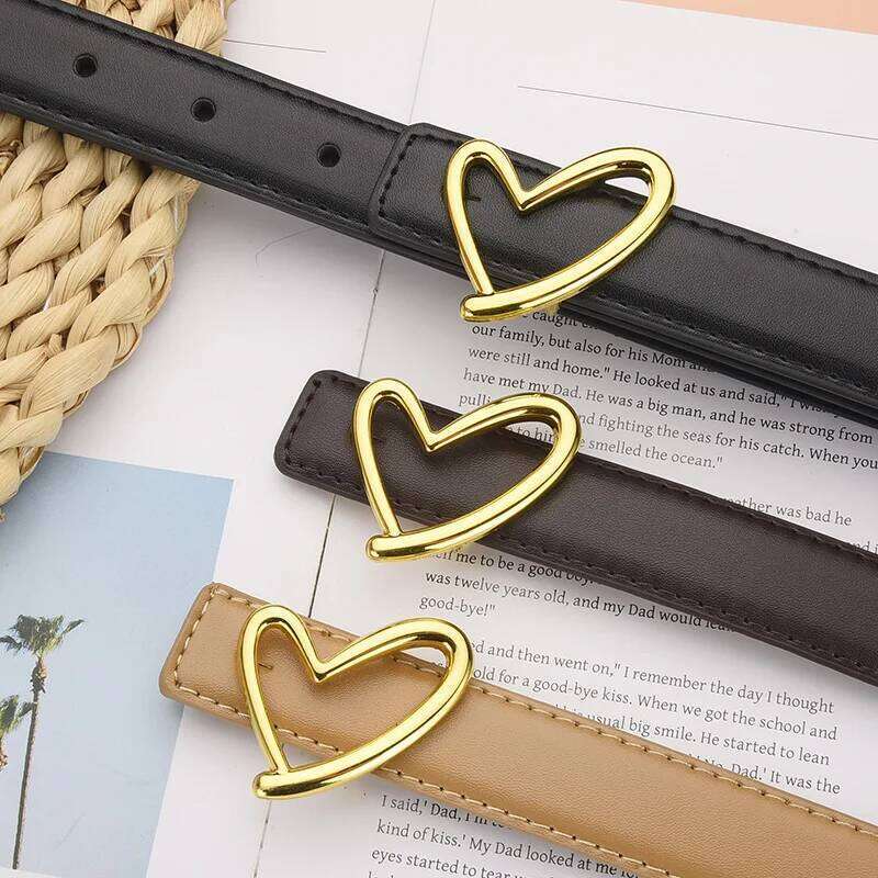 1pcs Women's Fashionable Heart-Shaped Buckle High-End Pu Leather Thin Casual Versatile Trend Jeans Ladies Belt Y260225