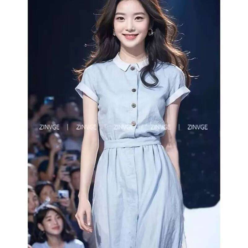 New Korean Elegant Summer Dress Women Fashion Contrast Color Laple Short Sleeve Office Lady Midi Dresses Vestidos Robe XJ260225