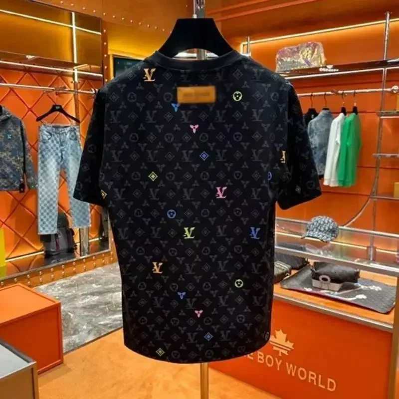 T-Shirt, All-Over Retro Monogram Print, High-Count Breathable Combed Cotton Loose Straight Fit for Casual Luxury StyleT260225