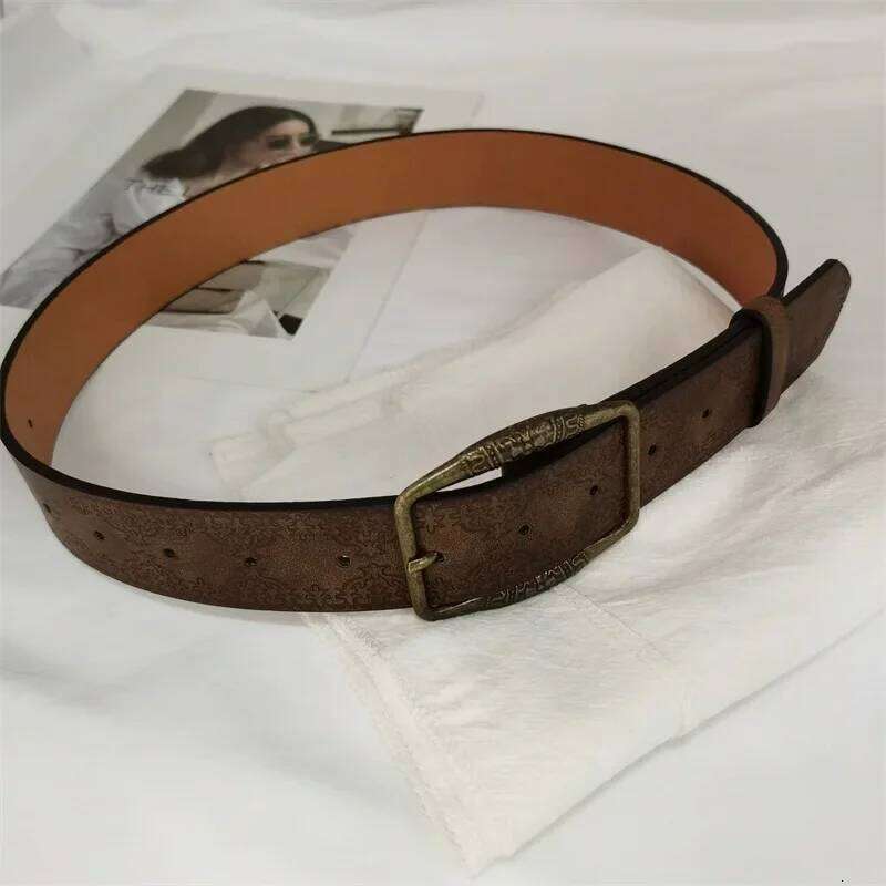 Retro Pattern Print Belts Women Pu Leather Designer Brand Buckle Pin Waist Belt Y2K Vintage All-Match Waistband Accessories Y260225