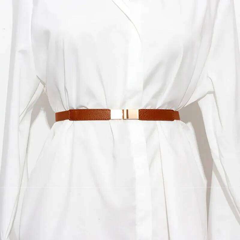 Women's Skinny For Adjustable Thin Waist Dress With Vintage Golden Buckle PU Leather Lady Belt Y260225