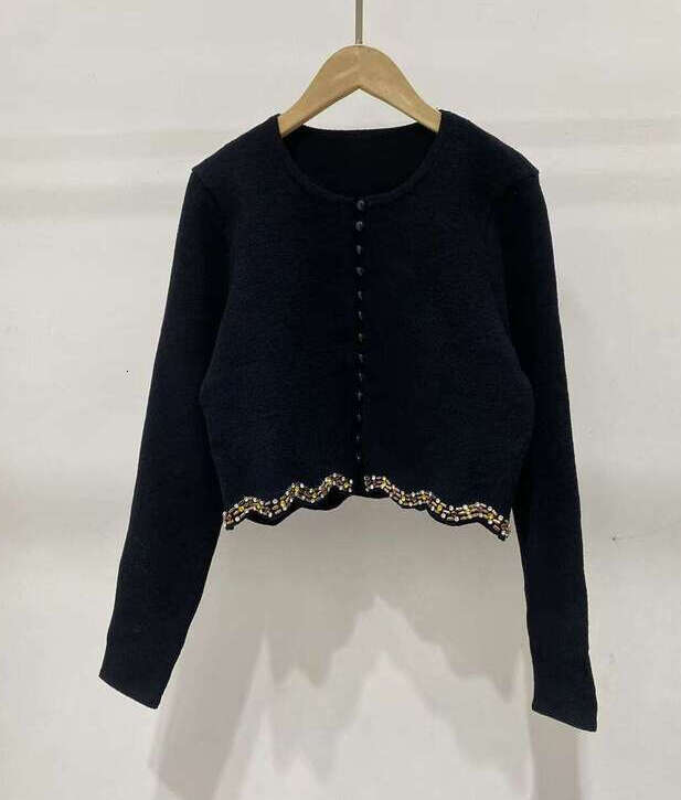 2026 Autumn New Women's Elegant Black Diamond Brushed Knitted Cardigan Skirt Set