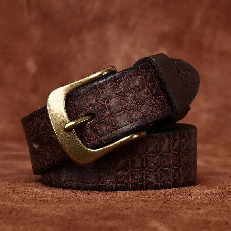100% Genuine Leather 3.8CM High Quality Pure Cowhide Men's Brass Buckle 5.5mm Thick Retro Jeans Waistband Male Belts Men Y260225