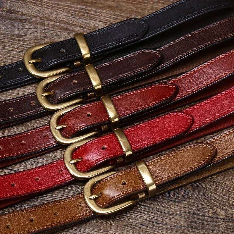 2.8 CM Pure Cowhide Genuine Leather Ladies High Quality Jeans Brass Buckle Cowboy Fashion Designer Belts for Women luxury Y260225