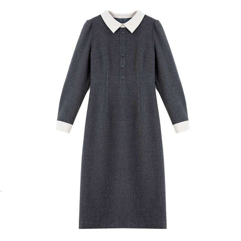 VIMLY Chic Dress for Women Casual Contrast Color A Line Long Dresses 2025 Winter Cuff Buckle Lapel Collar Female Clothing A3391 XJ260225