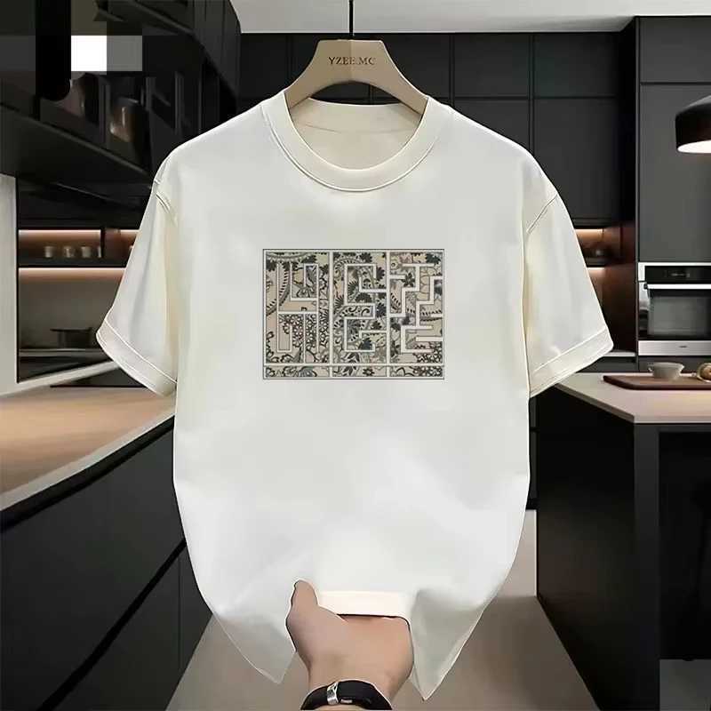 Men's Maze Print Cotton T-shirt Summer Loose Casual Round Neck Short Sleeve TeeT260225