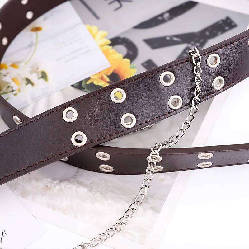 Women Ring Belts Double Hole Eyelet Grommet Leather Buckle Punk Pin Belt Leisure Dress Jeans Gothic Waistband Y260225