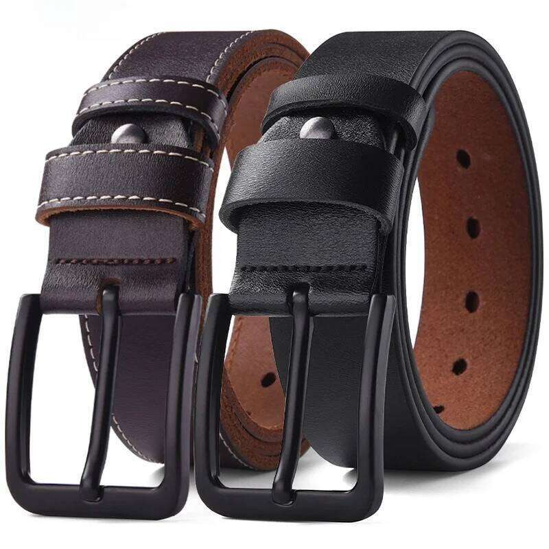 Men's Genuine Leather Pin Buckle Waistband Large Size 105-140 150 160 170cm Cowhide Retro Belt Handmade Casual Trend Waist Strap Y260225