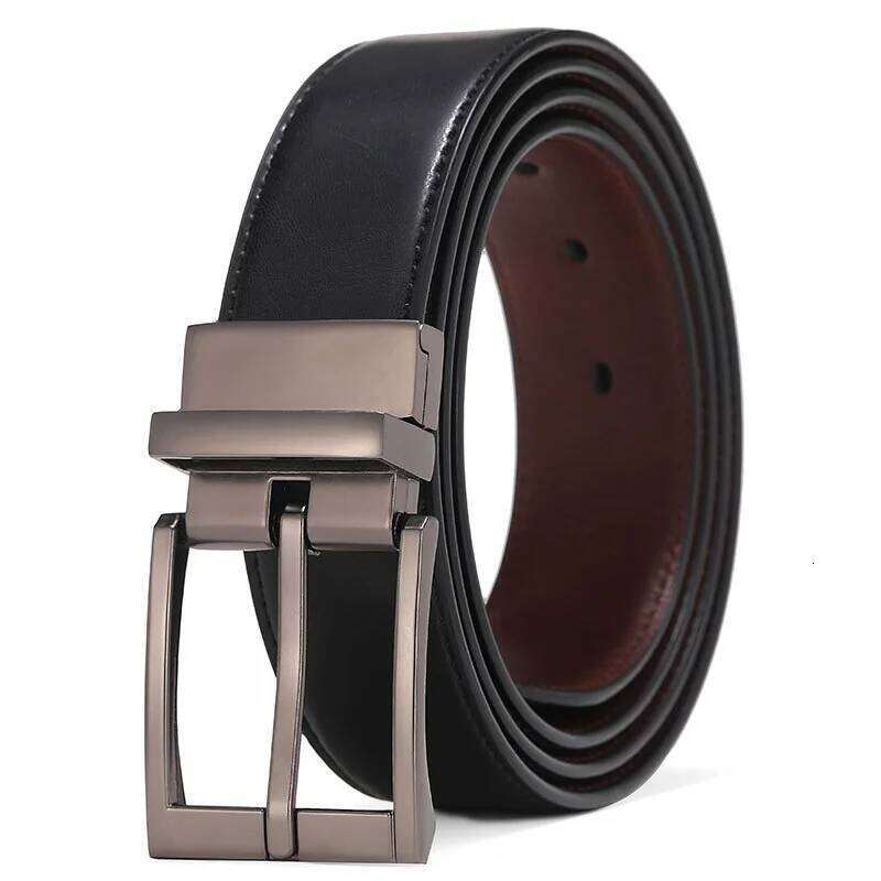 Business Luxury Brand Belts Men Metal Pin Leather Belt Reversible Buckle Brown Black Strap for Jeans and Pants HQ110 Y260225