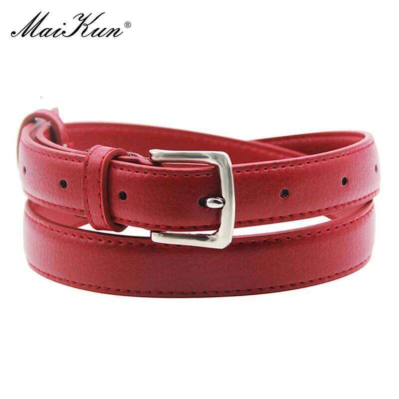 MaiKun Women's Skinny Leather Belt Solid Color Pin Buckle Simple Small Size Suit Business Casual Waist Y260225