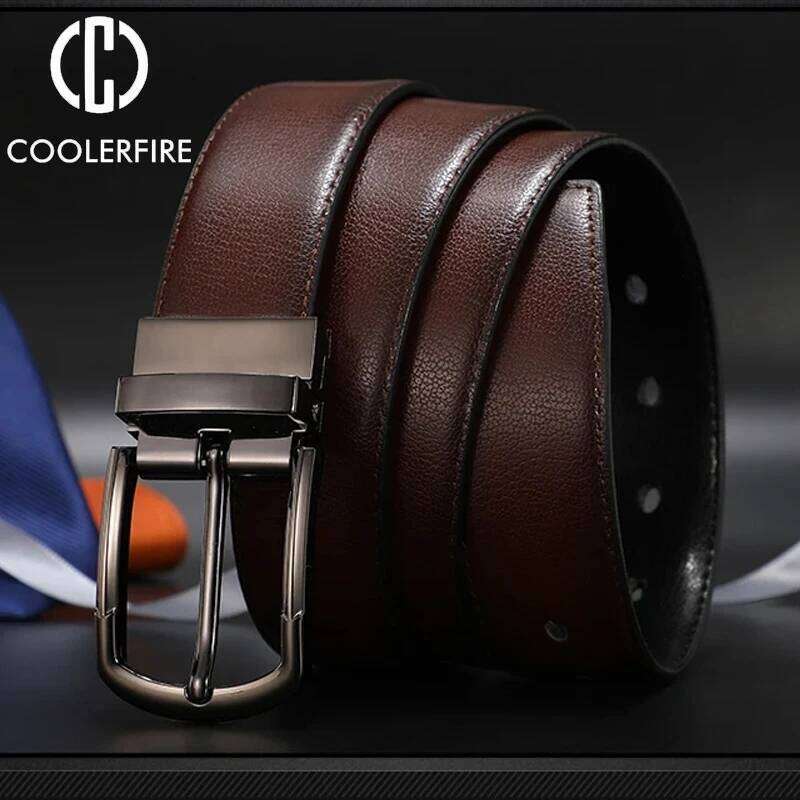 New Genuine Leather Belt 100cm 110cm 120cm 130cm 140cm 150cm Reversible Buckle Brown and Black Business Dress Belts for Men Y260225