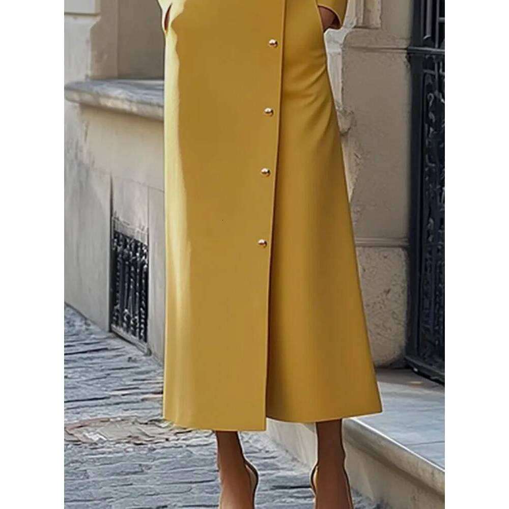 Freeacy Solid Color for Women Stand Collar Long Sleeves Single-breasted H-Line Midi Autumn Fashion High Street Dress XJ260225