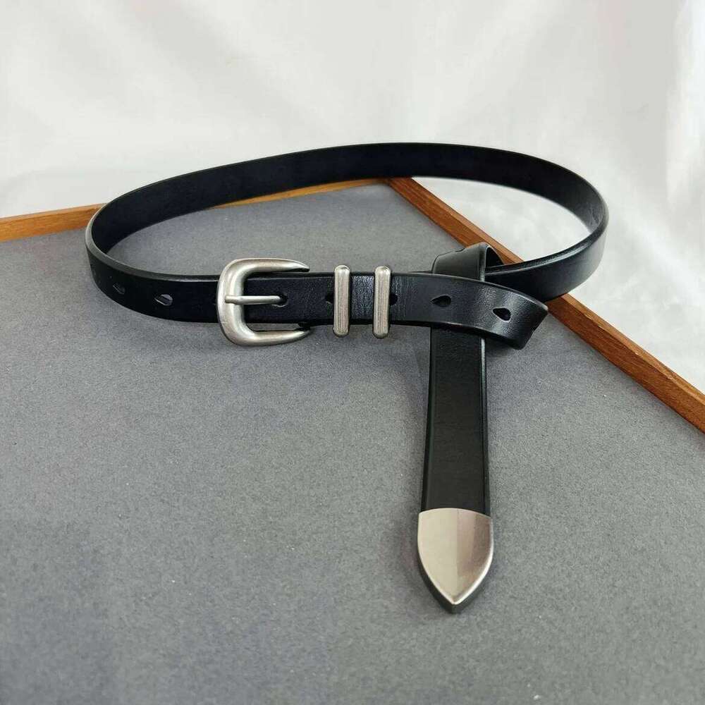 Women Men Vintage Silver Black Waistband leather Cowskin Buckle Belt 125cm Y260225
