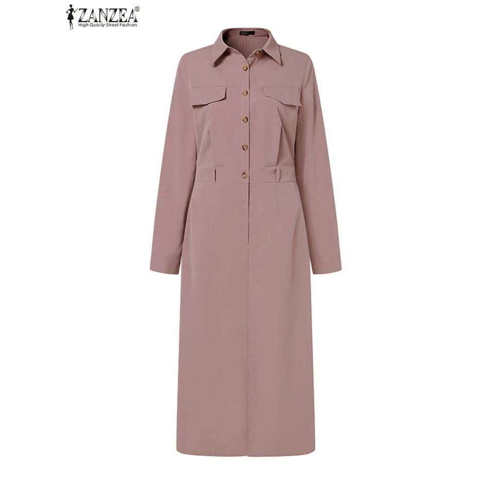 Casual Lapel Long Sleeve Vestidos ZANZEA Women Solid Work Dresses 2025 Spring Waisted No Belted Office Lady Midi Spilt Robe XJ260225