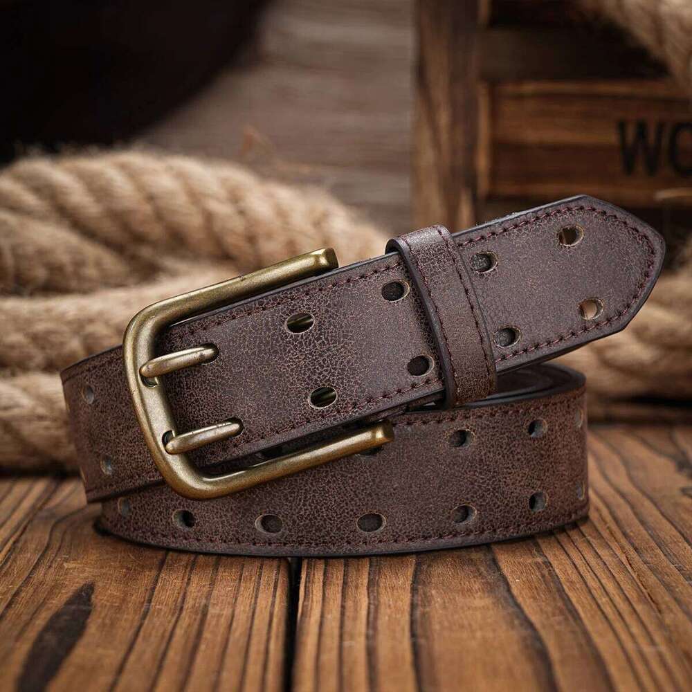 A men's and women's casual retro Western style! PU leather belt with metal buckle, suitable for daily work wear Y260225