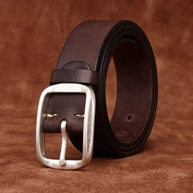 3.8 CM Pure Cowhide Genuine Leather for Men's High Quality Jeans Silver Plated Steel Buckle Belts Cowboy Waistband Male Cintos Y260225