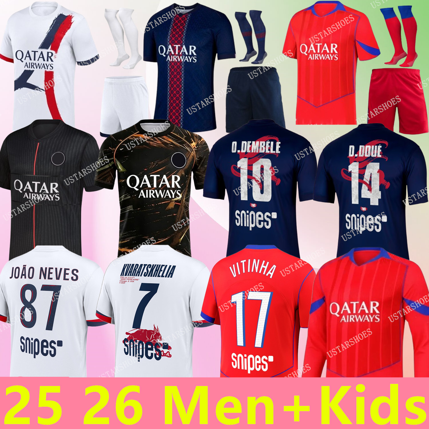 25 26 maillot de foot Kvaratskhelia soccer jersey CHEVALIER JOAO NEVES HAKIMI football shirt 2025 2026 Fourth BARCOLA Zaire-Emery O.Dembele PARIS PSGES D.Doue VITINHA