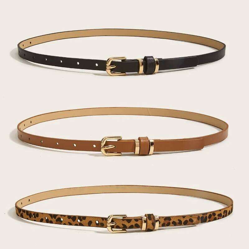 European American Retro Slim for Women Versatile Needle Buckle Fine Waist Decoration Simple Summer Leopard Belt Y260225