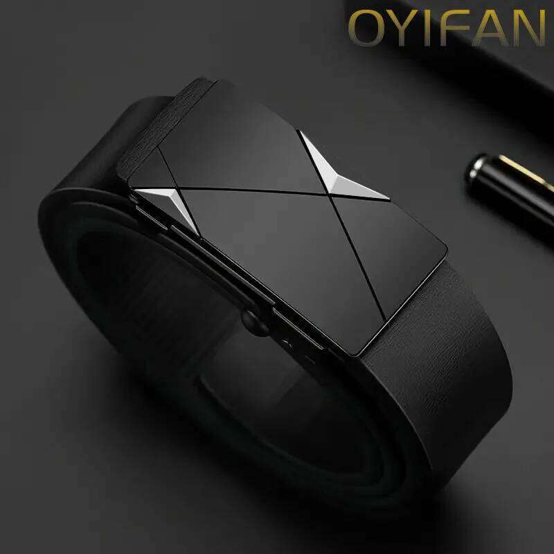 OYIFAN Fashion Men's Genuine Leather Automatic Buckle Ratchet Belt Random Adjustment Y260225