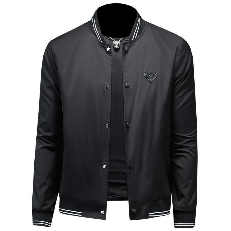 New Spring And Autumn Baseball Collar Jacket For Men, Versatile Casual Trendy Fashion Slim Fit Solid Color Coat Jk9073
