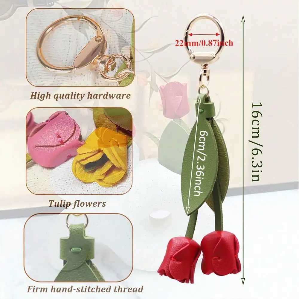 Fashion Tulip Bag Decoration PU Leather Leaf Flower Key Chain Fashion Cute Charm Creative Bag Pendant For Family/Friends Gift H260225