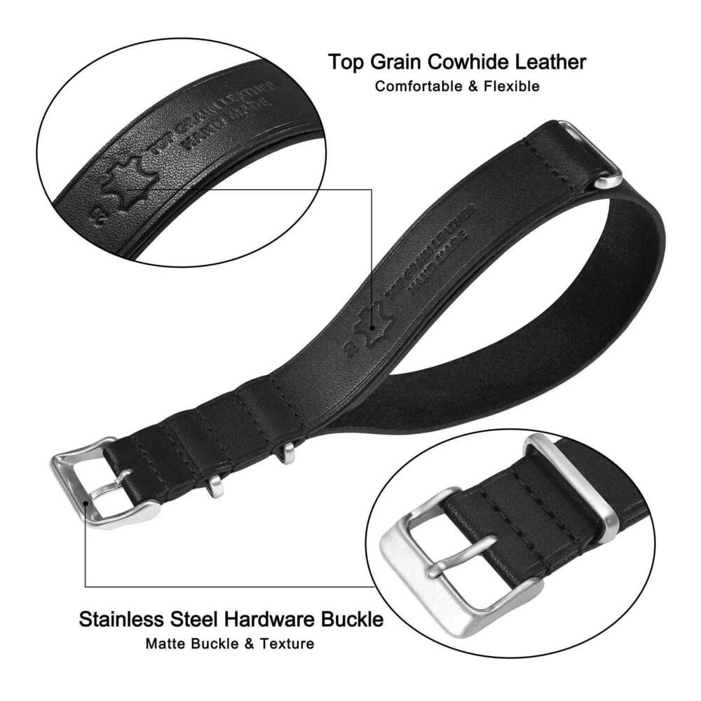 ANNEFIT Leather Band 18mm 20mm 22mm, Genuine Calfskin One-Piece Military Watch Straps for Men and Women Black Brown Blue Y260225