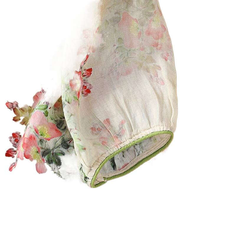 Designer Clothing Ramie Women's Top, Summer New Chinese-Style Improved Shirt, Vintage Stand-Up Collar, Buttoned Pullover, Three-Quarter Sleeve Bl