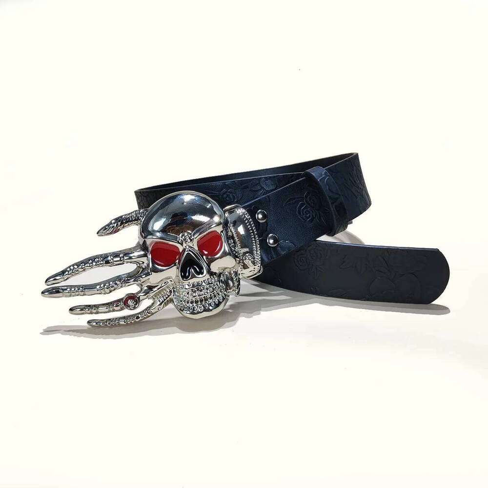 Men's Vintage Embossed Leather Belt Skull Ghost Buckle Y2K Gothic Punk Rock Hip Hop Accessory spring summer Winter Waistband Y260225