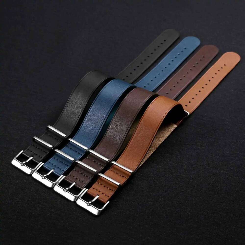 ANNEFIT Leather Band 18mm 20mm 22mm, Genuine Calfskin One-Piece Military Watch Straps for Men and Women Black Brown Blue Y260225