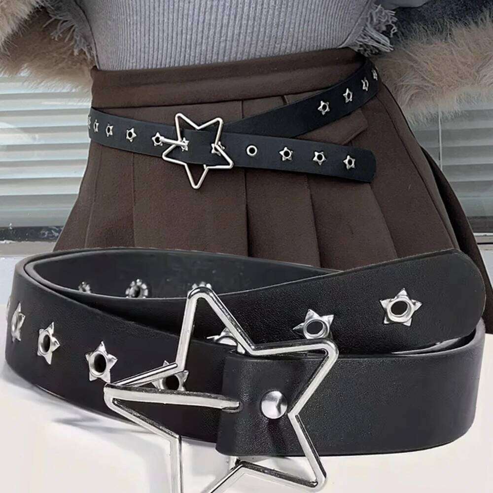 Star Eye Rivet Goth Double Pin Buckle Man/woman Fashion Casual Punk Style Pu Leather Waistband for Jeans Y2K Belt Y260225