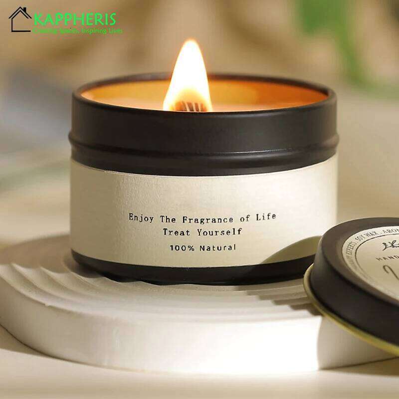 Black Tin Scented Aromatic Wooden Wick Candle Jars with Lid Classic Home Decorative Candles Luxury Citronella H260225