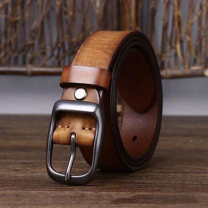 3.3CM Pure Cowhide Genuine Leather for Men's High Quality Jeans Brass Buckle Belts Cowboy Waistband Male Fashion Designer Y260225