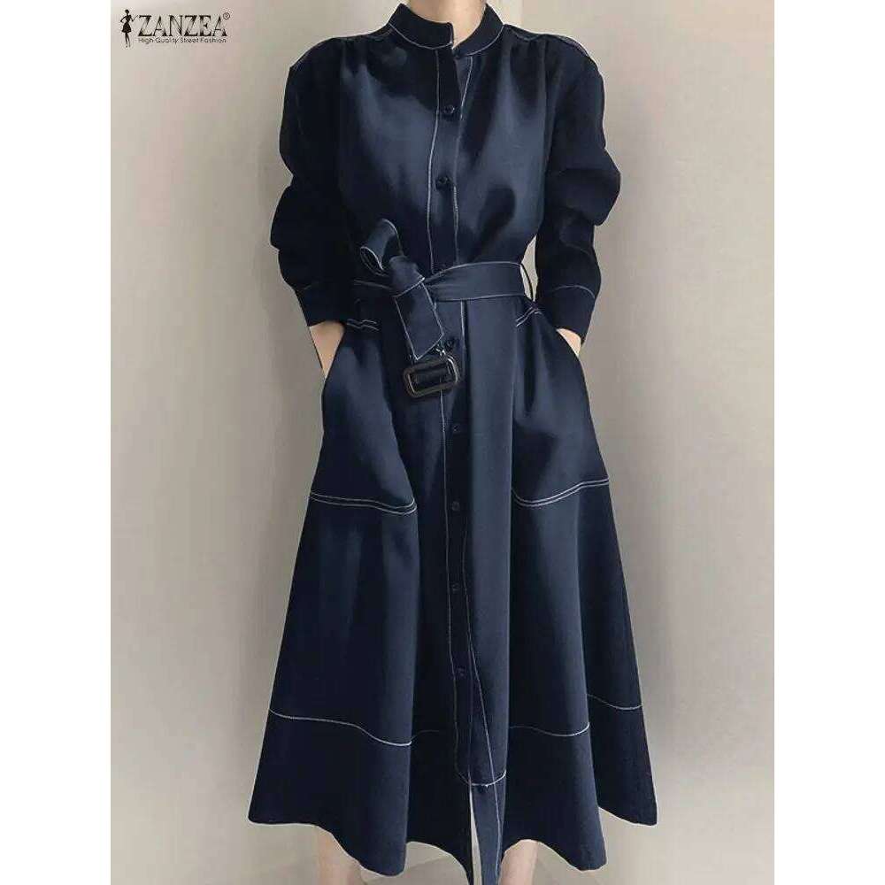ZANZEA Fashion Shirt Dresses Women Elegant Streetwear Office Lady Midi Vestidos Belted Casual Autumn Long Sleeve Party Robe XJ260225