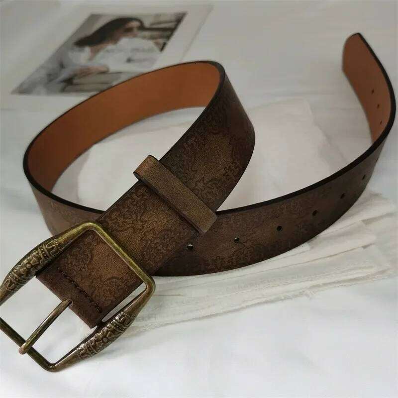 Retro Pattern Print Belts Women Pu Leather Designer Brand Buckle Pin Waist Belt Y2K Vintage All-Match Waistband Accessories Y260225