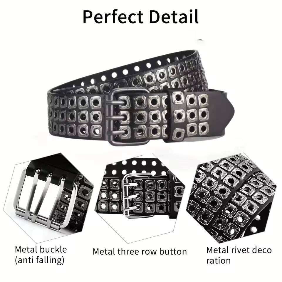 New Women Belt Fashion Square Beads, Willow Nails, Three Exhaust Eyes, Punk Street Cool, Personalized Men's and Women's Belts Y260225