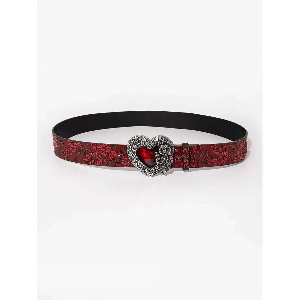 Women's casual y2k multi-color heart-shaped carved buckle flower embossed dress jeans versatile decorative belt suitable Y260225